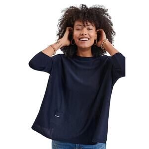 Mersea Catalina Knit Sweater Navy Blue Side Slit Crew Neck Billowy One Size OS